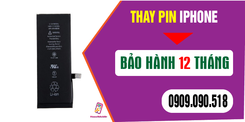 Hình 1: Thay Pin iphone Giang Biên bảo hành 12 tháng tại Hanoimobile